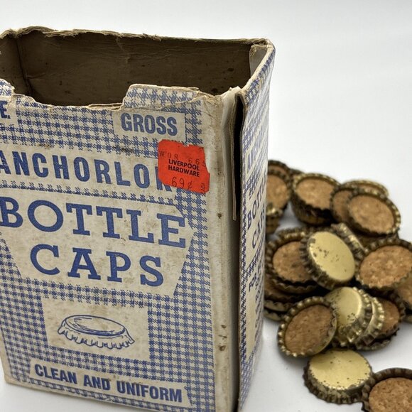 ANTIQUE ANCHORLOK OLD STOCK CORK LINED BOTTLE CAPS ONE GROSS 60+ Box Damaged - Picture 4 of 6